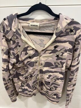 Monrow Lavender & Gray Camo Star Zip Hoodie